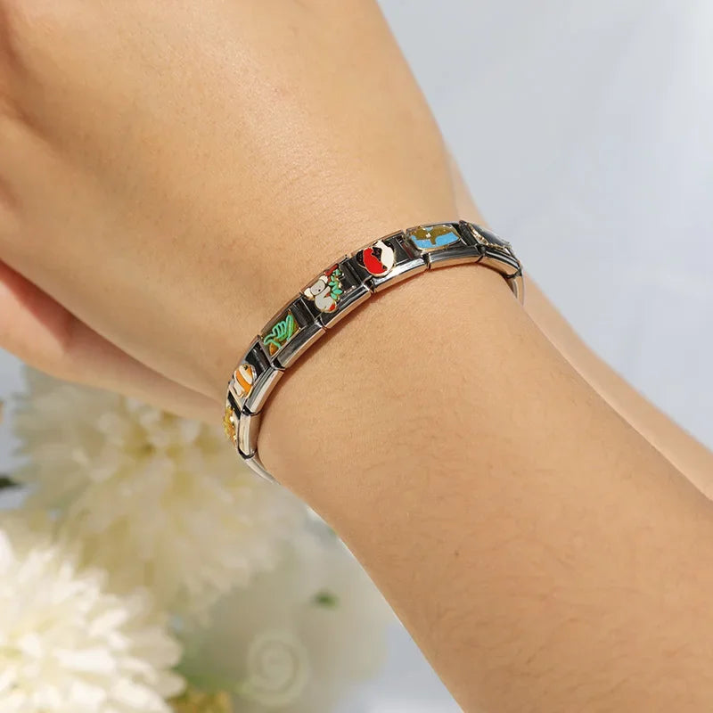 Hapiship Original Daisy Cat Fish Bird Panda Italian Links Charm Fit 9mm Stainless Steel Bracelet Jewelry Making DJ061