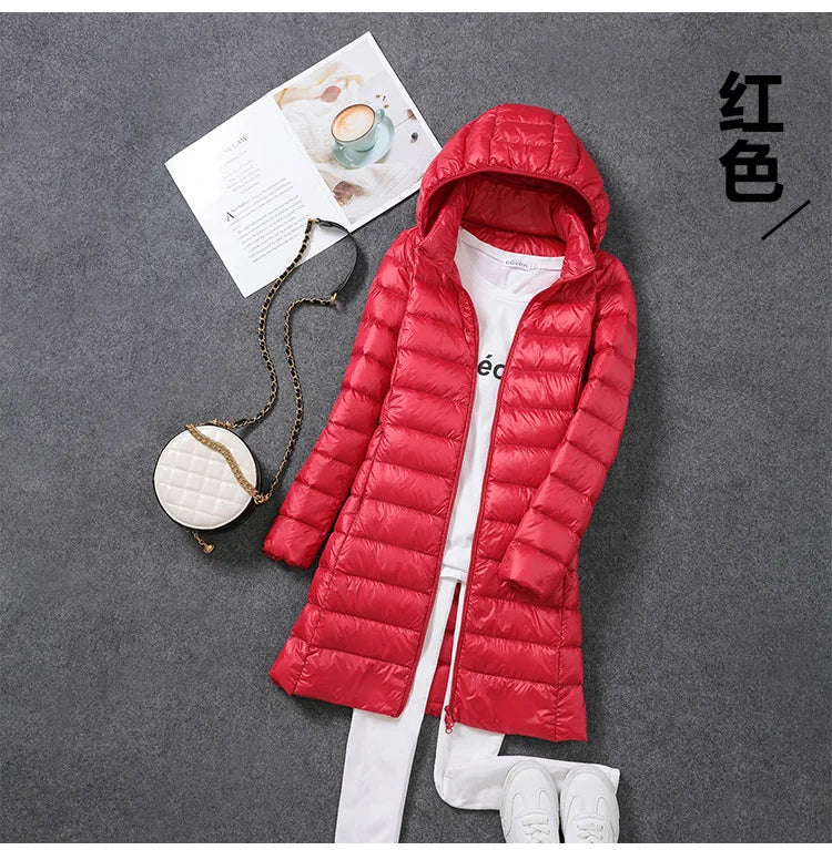 Plus Size 5xl Women's Long Puffer Jacket 2023 New Arrivals Autumn Winter Female Hat Detachable White Duck Down Coat