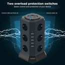 TESSAN Power Strip Vertical Tower Socket 12 Outlets 5 USB Ports EU Plug Multiple Socket with 2M Extension Cord Surge Protection