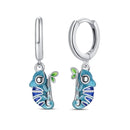 New 925 Silver Color Earrings Butterfly Firefly Ladybird Cactus Chameleon Star Double Hoop Earrings Fashion Party Unique Jewelry