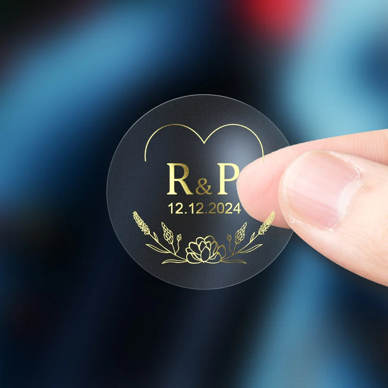 Custom Gold Foil Stickers Wedding nvitation card gift box Personalized Round logo Bridal Party Decoration Hebrew Minor Language