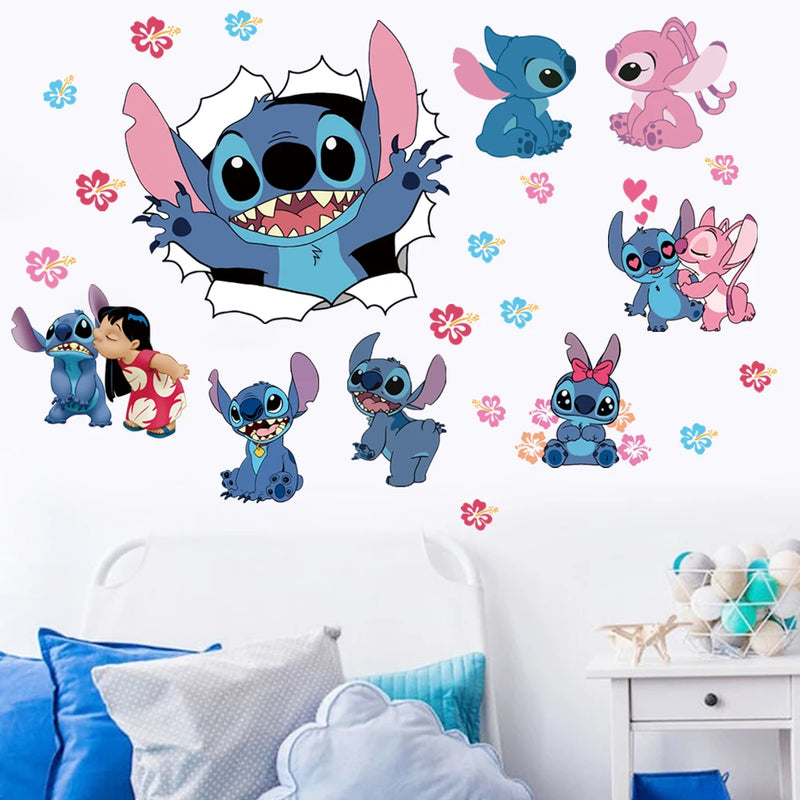 3D Cartoon Lilo & Stitch Movie Wall Stickers For Kids Rooms Kindergarten Living Room Bedroom Wall Decoration Animated Poster