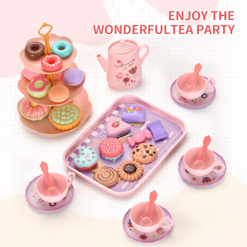 Afternoon Tea Sets Kid Pretend Play Toys Girls Play House Kitchen Food For Children Party/Picnic Gift 42PCS Simulation Cup Cake