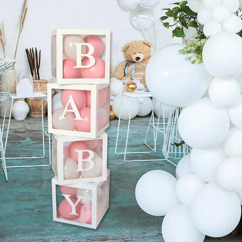 Transparent Letter 25/27cm Baby Shower Box Birthday Wedding 1st Birthday Party Decorations Custom Cube Balloon with Letter Box