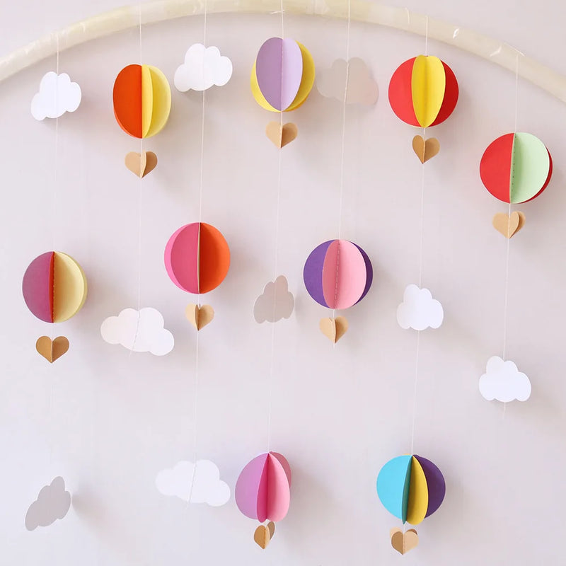 3D Clouds Love Hot Air Balloon Paper String Garland Banner Birthday Baby Shower Party Wall Background Hanging Wedding Decoration
