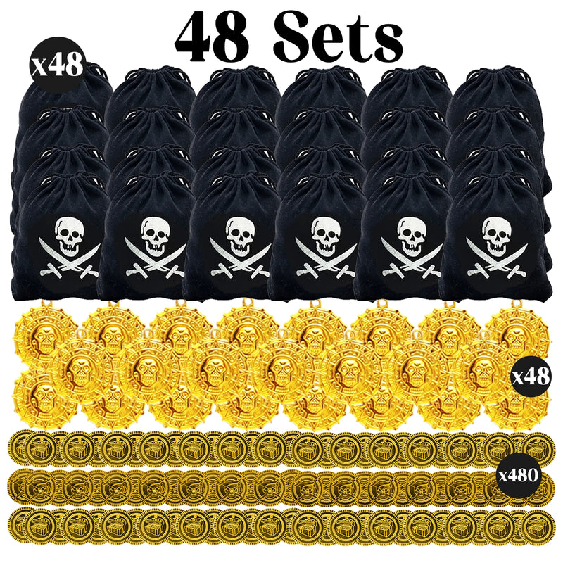 6-48Sets Pirate Party Supplies Halloween Pirate Costumes Child Birthday Party Favors Pirate Accessories Pirate Hat Sword