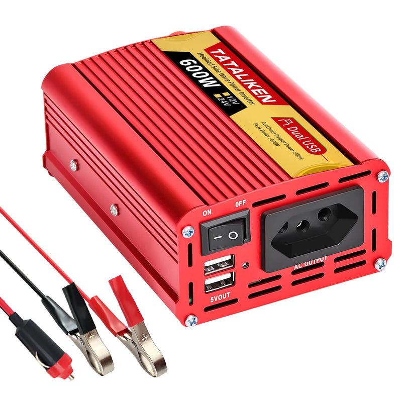 2000W Car Power Inverter 12V DC to 110V/220V 60HZAC Converter with Dual USB Quick Car Charger Adapter(Red)