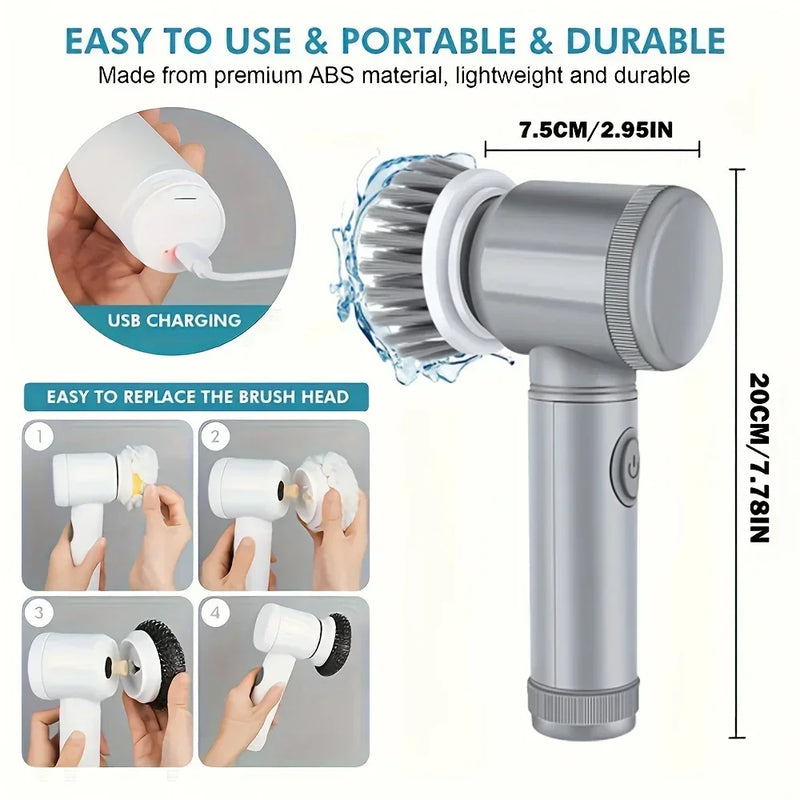 Electric Spin Scrubber LA1 Pro, Cordless Spin Scrubber with 6 Replaceable Brush Heads and Adjustable Extension Handle, Power Cle