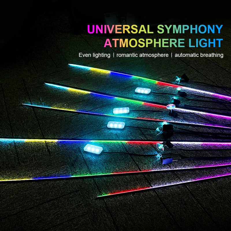 18 / 22 In 1 Streamer Car Ambient Lights RGB 213 64 Color LED Interior Rainbow Acrylic Strip Symphony Remote Atmosphere Lamp Kit