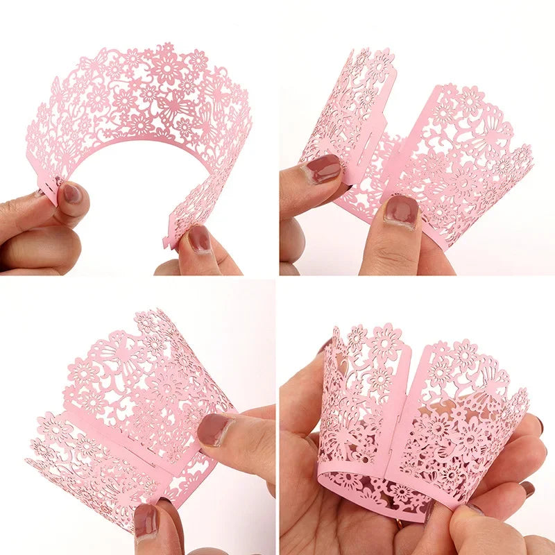 50 Pcs Laser Cut Hollow Cupcake Wrappers Baby Shower Muffin Cupcake Baking Cups Wedding Birthday Party Cake Decoration