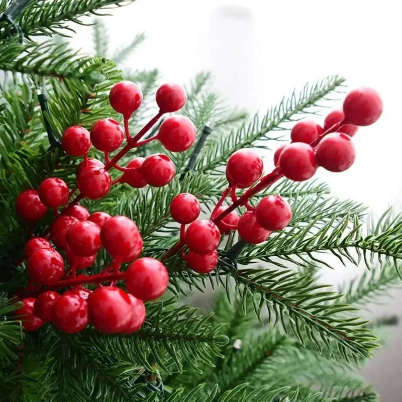 Wholesale Artificial Red Berries Stem Christmas Red Holly Berry Stamen Fake Flowers Plants Ornaments New Year Party Home Decor