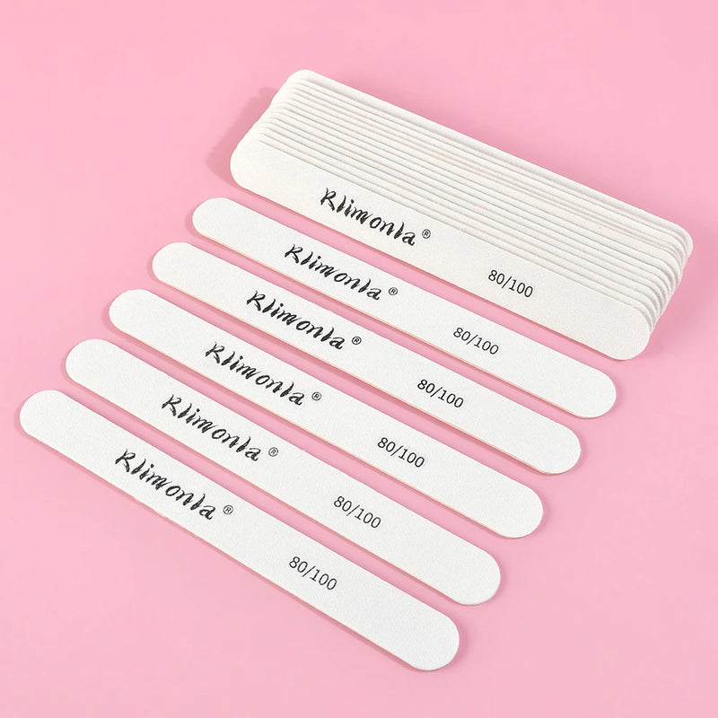 10Pcs Nail File 80/100 White Wooden Thick Sandpaper Nails Buffer Polishing Washable lime a ongle Professional Manicure File Set