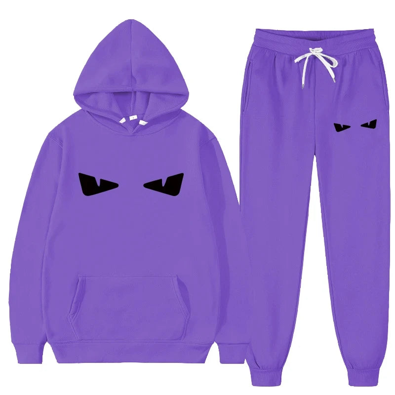 2023 Autumn and Winter Men's All Cotton Fashion Printed Long Sleeve Hoodie+Pants Two Piece Casual Fitness Street Sportswear