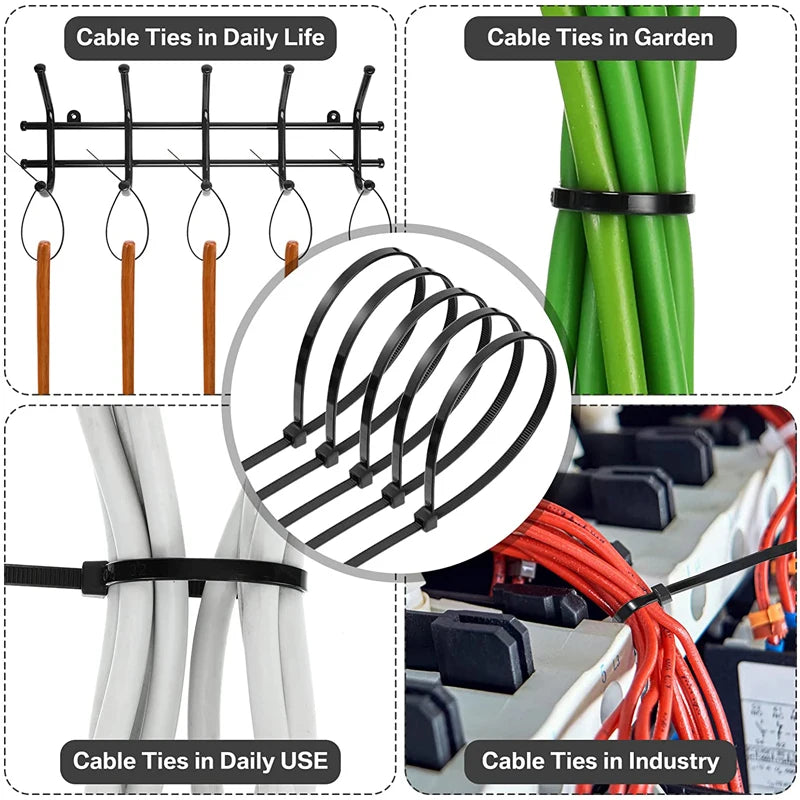 Self Locking Nylon Cable Ties Reusable Cord Tie Straps Adjustable Fastening Loop Cables Zip Ties Wire Bundle Wraps Wholesale