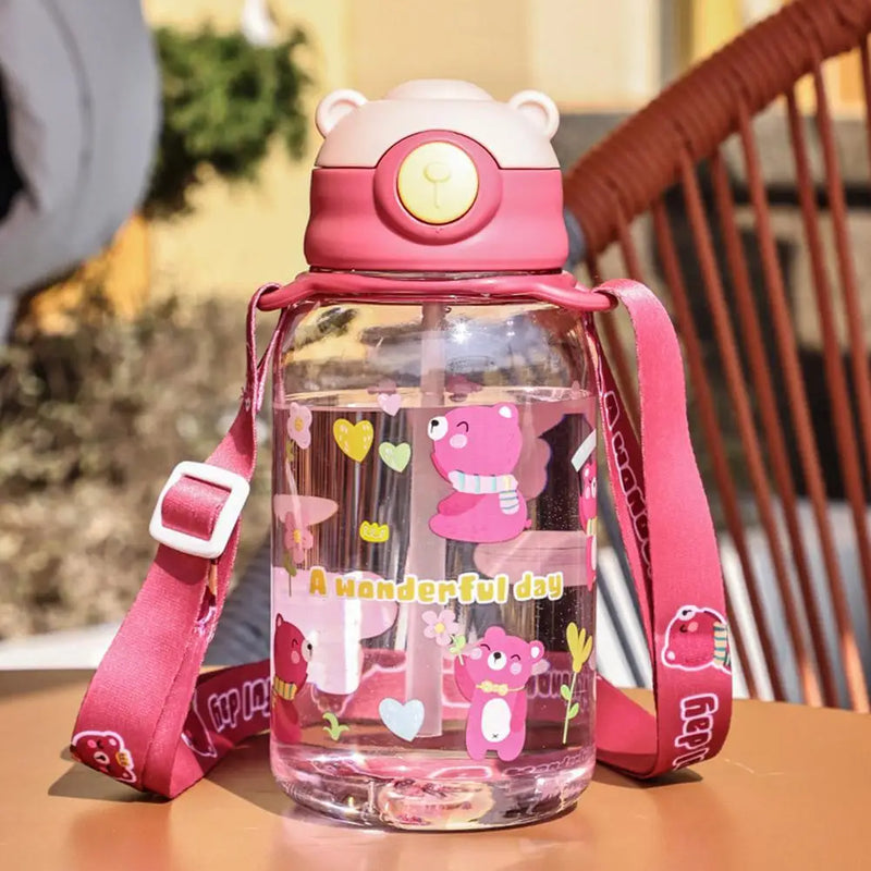 650ml Cute Kids Water Bottle Cartoon Plastic Mug With Leakproof Portable Cups Water Straw Children's Outdoor Bottle School C2A7