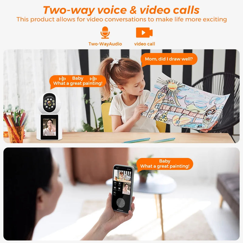 4MP Wireless PTZ Cameras 2.8 Inch IPS Screen Video Calling Smart Wifi Camera Indoor Baby Monitor Auto Tracking CCTV Camera ICSEE