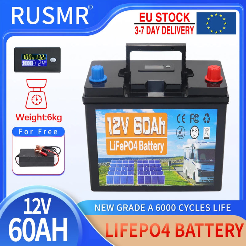 12V 24V 60AH 120Ah 200Ah 300AH LiFePO4 Battery Built-in BMS Lithium Iron Phosphate Cells For RV Campers Golf Cart Solar Storage