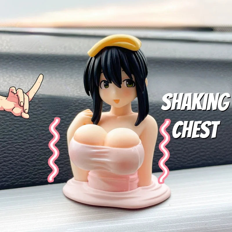 Sexy Kanako Chest Shaking Girls Car Ornaments Cartoon Kawaii Anime Statue Car Dashboard Sexy Doll Figurine Cute Car Decorations