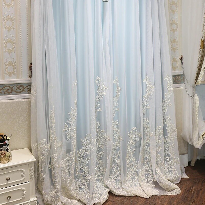 Luxury Embroidered Tulle Curtains for Bedroom Embossed Floral Romantic Sheer Delicate Rustic Window Treamnet Drapes m201C