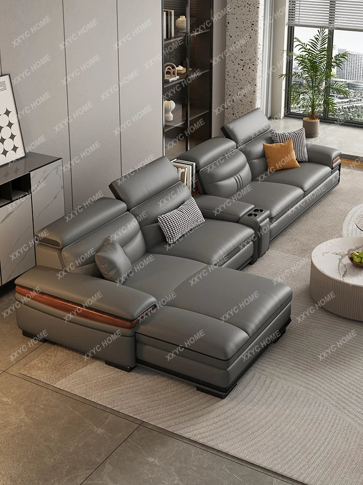 First Layer Cowhide Living Room Smart Solid-Wood Leather Sofa