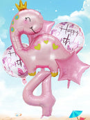 1set Pink Crown Dinosaur Foil Balloons 40 Inch Number Helium Balloon Baby Girl Children‘s Birthday Party Decorations Kids’