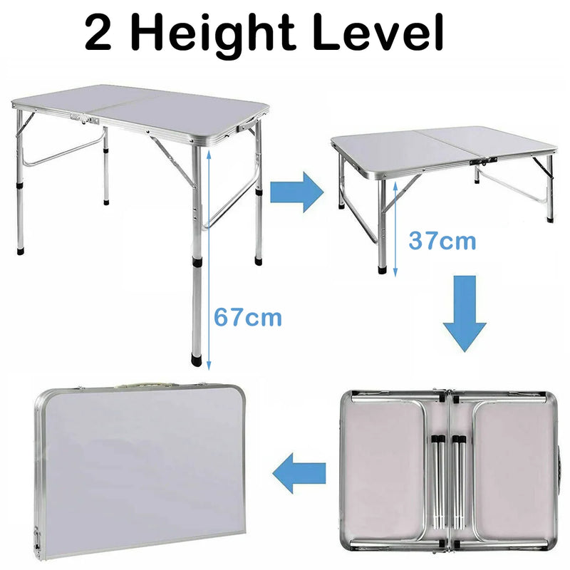 90x60x67cm Aluminium Camping Table, Portable Folding Table Small Picnic Table Laptop Desk TV Dinner Bed Home Office, White