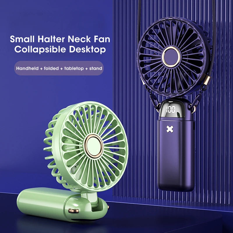 2024 New Portable Hand-Held Fan 5 Speed Office Desktop Multifunctional Folding Small Electric Fan With a Neck Lanyard