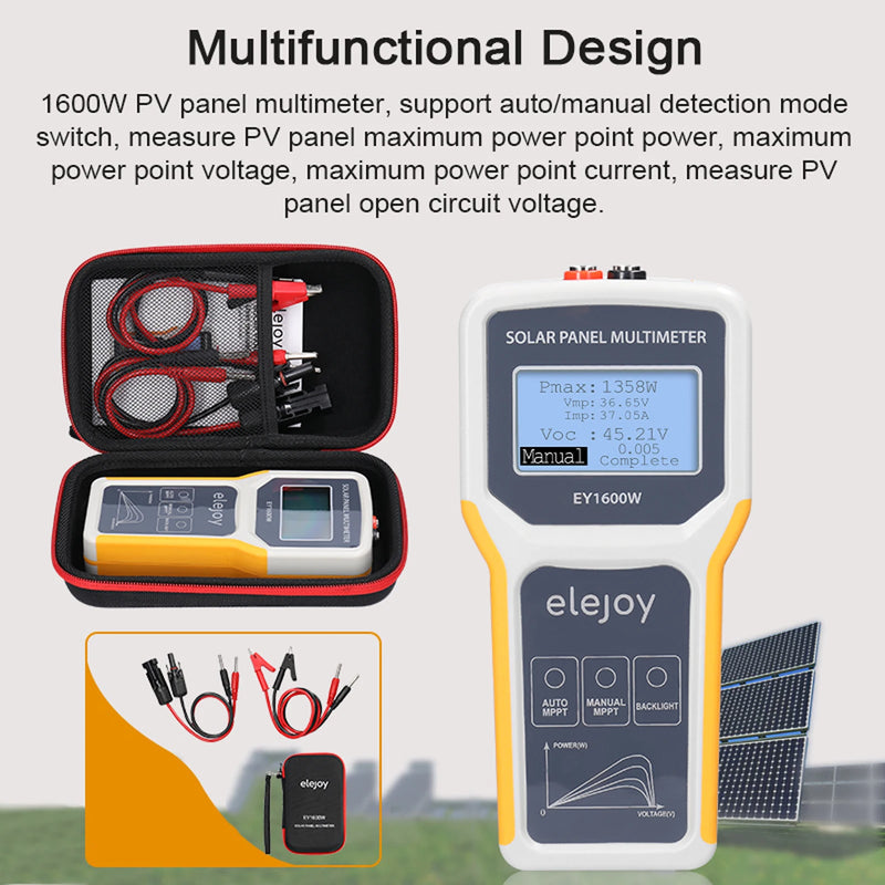 1600W Photovoltaic Panel Multimeter Solar Panel MPPT Tester Open Circuit Voltage Power Point Voltage Current Power Test Meter