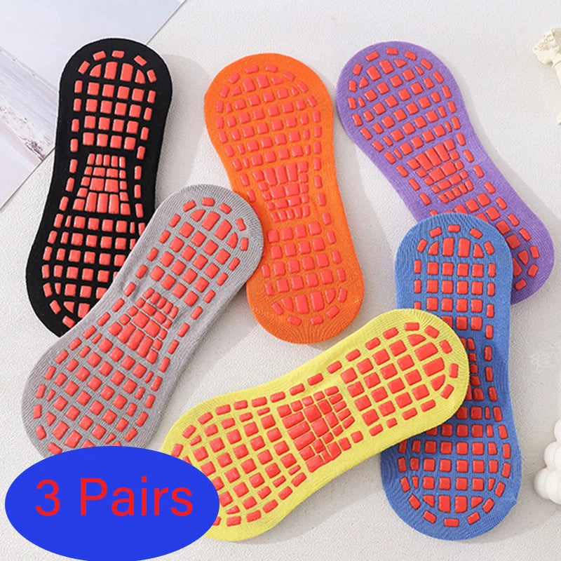 3 Pairs Men's Non-slip Silicone Floor Socks Casual Cotton Mesh Breathable Cozy Yoga Trampoline Foot Massage Ballet Dance Unisex