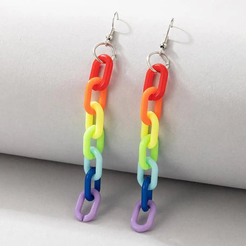 LGBT Earrings Colorful Rainbow Chunky Chain Dangle Earrings Pride Gay Acrylic Fringed Love Heart Drop Earrings For Women K0E7