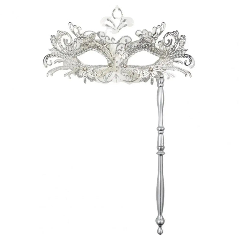 Metal Fancy Elegant Party Masque with Handheld Stick Half Face Venetian Masque with Rhinestones for Women Men Prom Masquerade
