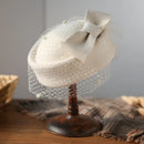 100% Wool Fashion Cashmere Top Bow Hat with Veil Photography Cocktail Tea Party Decoration Autumn Winter Hat