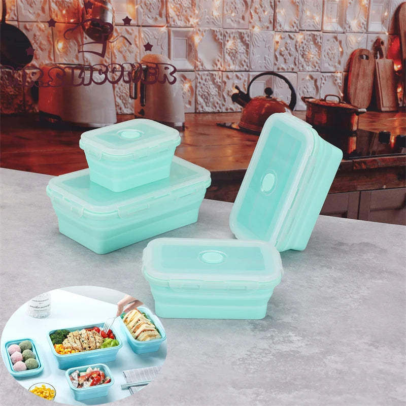 Silicone Folding Bento Box 4 Size Collapsible Portable Lunch Box for Food Dinnerware Food Container Bowl Lunchbox Tableware