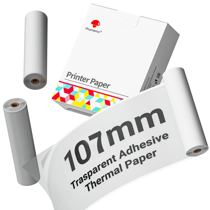 White Non-Adhesive Thermal Paper Sticker Paper for Phomemo M04S/M04AS Bluetooth Thermal Printer Black on White 50mm 107mm 110mm