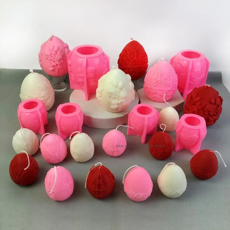 Easter Day Gift Egg Candle Making Silicone Mold Festival Embossed Butterfly Eggs Resin Epoxy Mould Carved Rose Soap Wax Tools