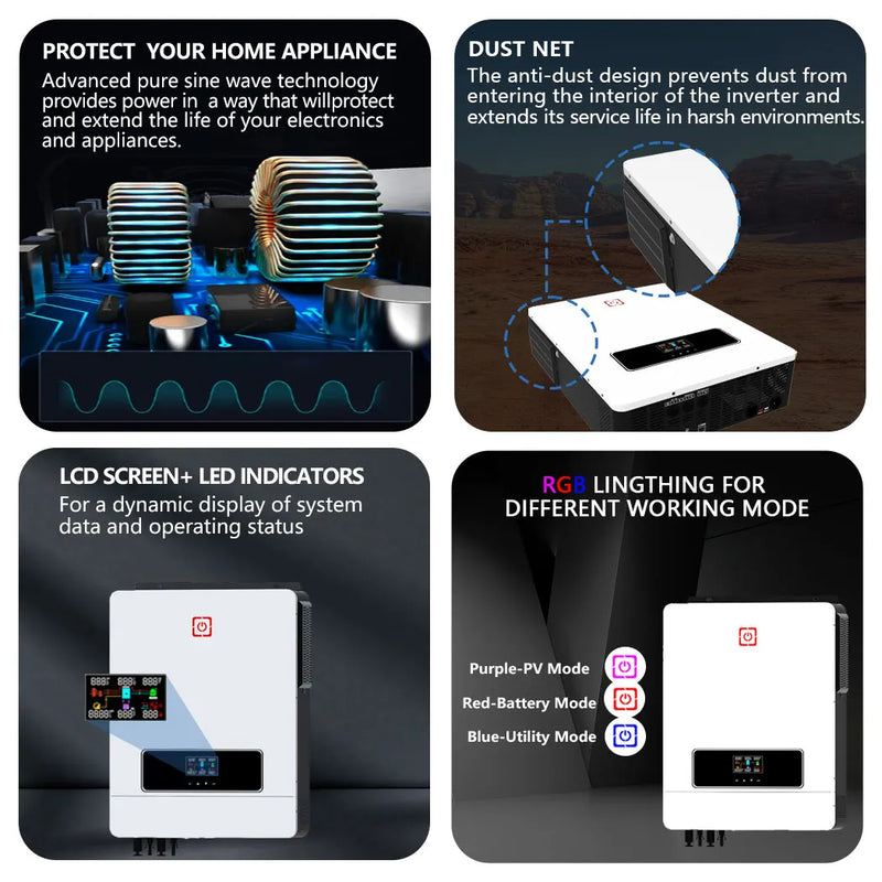 Y&H Hybrid Solar Inverter 1KW 1.6KW 1.8KW 3KW 4.2KW 6.2KW 10.2KW 220Vac MPPT Pure Sine Wave Inverter Solar Charger Controller