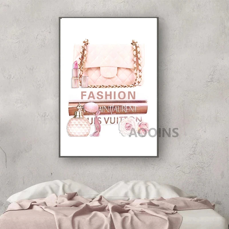 Fashion Eyelashes Lipstick Makeup Posters and Prints Hello Gorgeous Sign Rose Gold Canvas Painting Girls Gifts Wall Art Decor