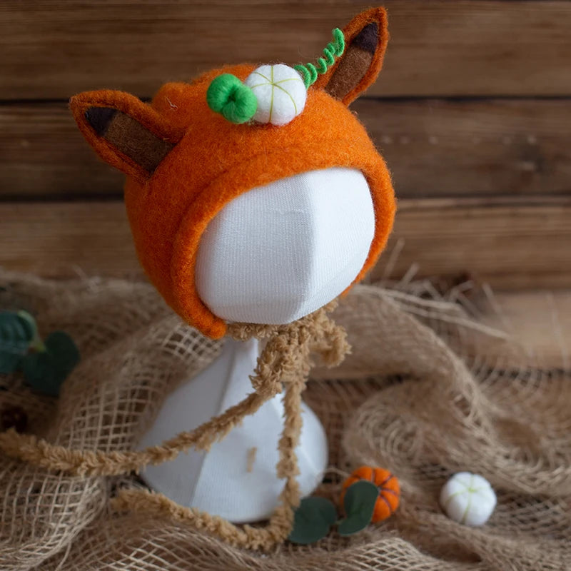Newborn Wool Felt Fox Flower Bonnet Newborn Photography Props Baby Animal Floral Garden Hat Photo Shoot