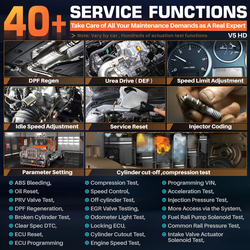 ANCEL V5 HD Heavy Duty Truck Scanner Semi Truck Full System Diagnostic Bidirection Diesel for Cummins/Detroit/Caterpillar/Paccar