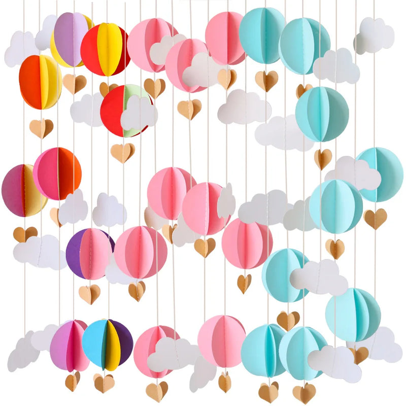 3D Clouds Love Hot Air Balloon Paper String Garland Banner Birthday Baby Shower Party Wall Background Hanging Wedding Decoration