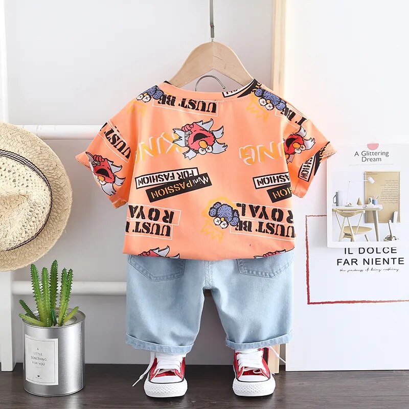 Summer Casual Toddler Baby Boys/Girls Clothing Suit New Children Cartoon Printed Top + Shorts 2 Pcs/Sets Fashion Kids Clothes
