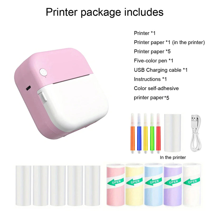 Mini Printer, Portable Thermal Photo Printer, Inkless Sticker Maker Machine for Notes, Photos, Stickers, Labels
