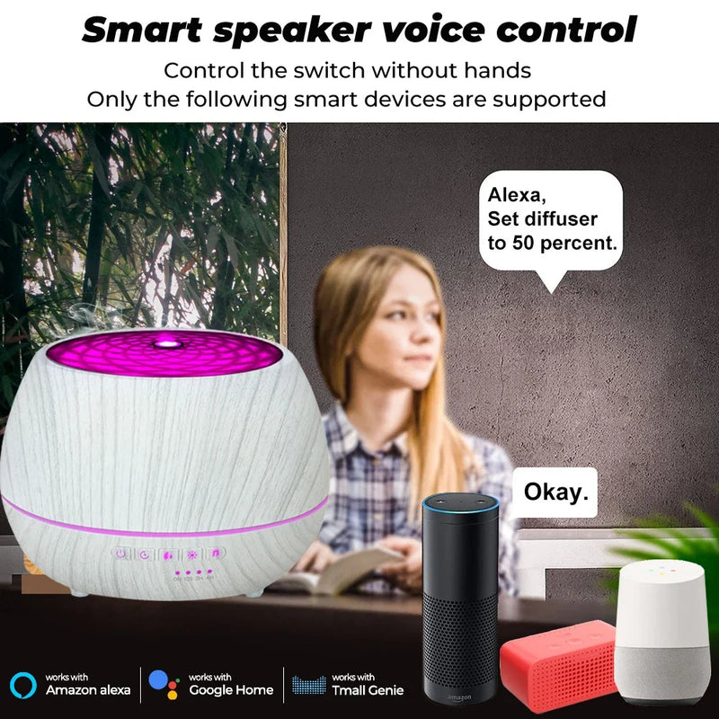 TUYA WiFi Smart 500ml Cool Mist Humidifier Air Aroma Diffuser Essential Oil Bluetooth 7 Colors Lights Timer Home Office