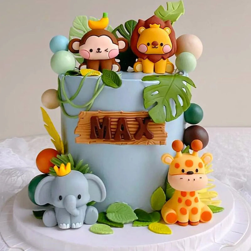 9Pcs Jungle Animals Cake Decoration Wild One Cake Decoration Giraffe Elephant Lion Tiger Cake Animals Birthday Party Decoration