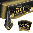 Happy 50th birthday party table supplies, black and gold theme, napkins, 7inch paper cups, tablecloth, plates,  party decoration