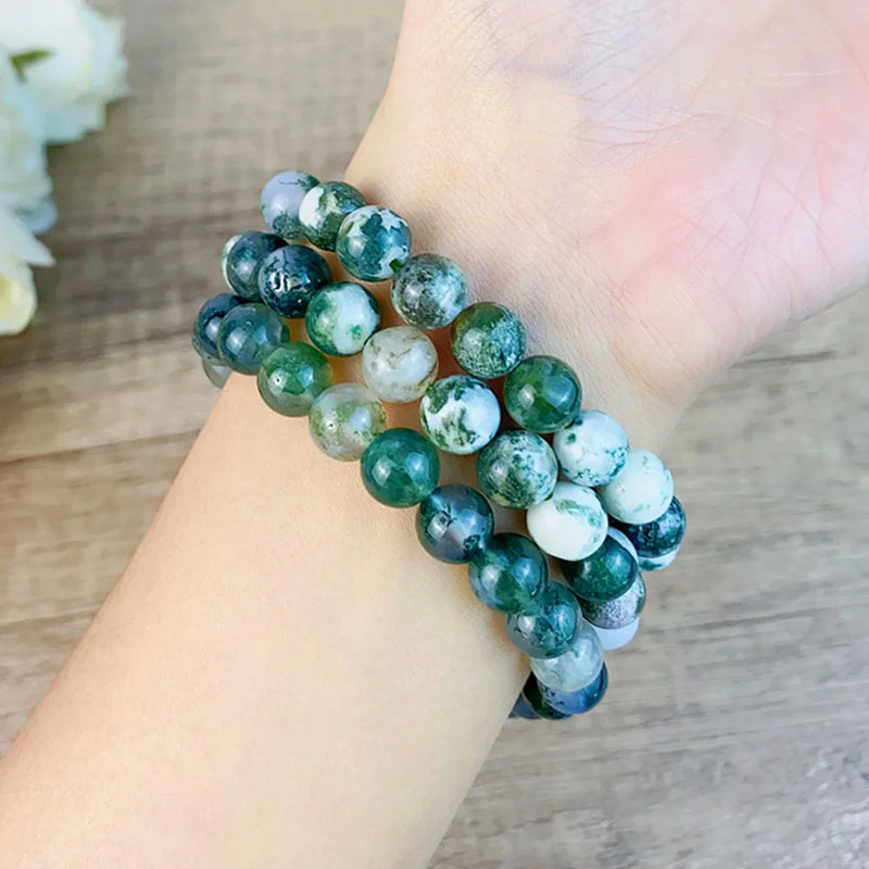 8MM Moss Agate Bracelet Beads Real Natural Fashion Crystal Jewelry Energy Stones For Healing Fengshui Man Woman Gift Meditation