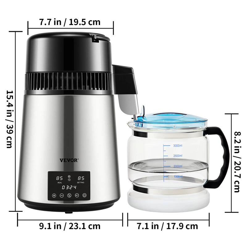 SucceBuy 4L Water Distiller Purifier Filter Dispenser Drinking Bottle Softener Temp Display Overheat Protection Home Appliance