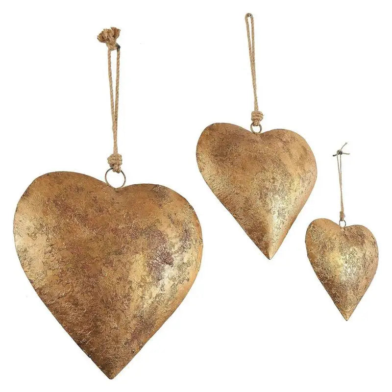 Metal Heart Wall DecorDurable Heart Shaped Iron Ornament Golden Antique Finish And Heart Bell Home Decor Accessories