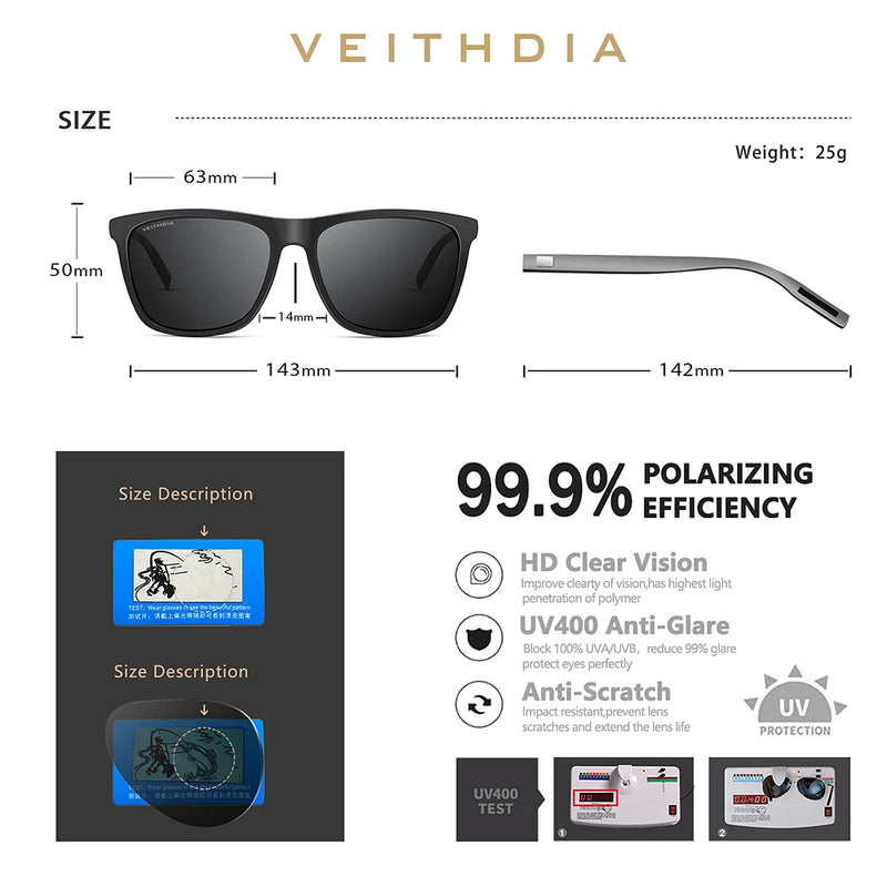 VEITHDIA Sunglasses Pilot Men Brand Driving Fashion Polarized UV400 Lens Unisex Vintage Eyewear Male Glasses For Women VT6108