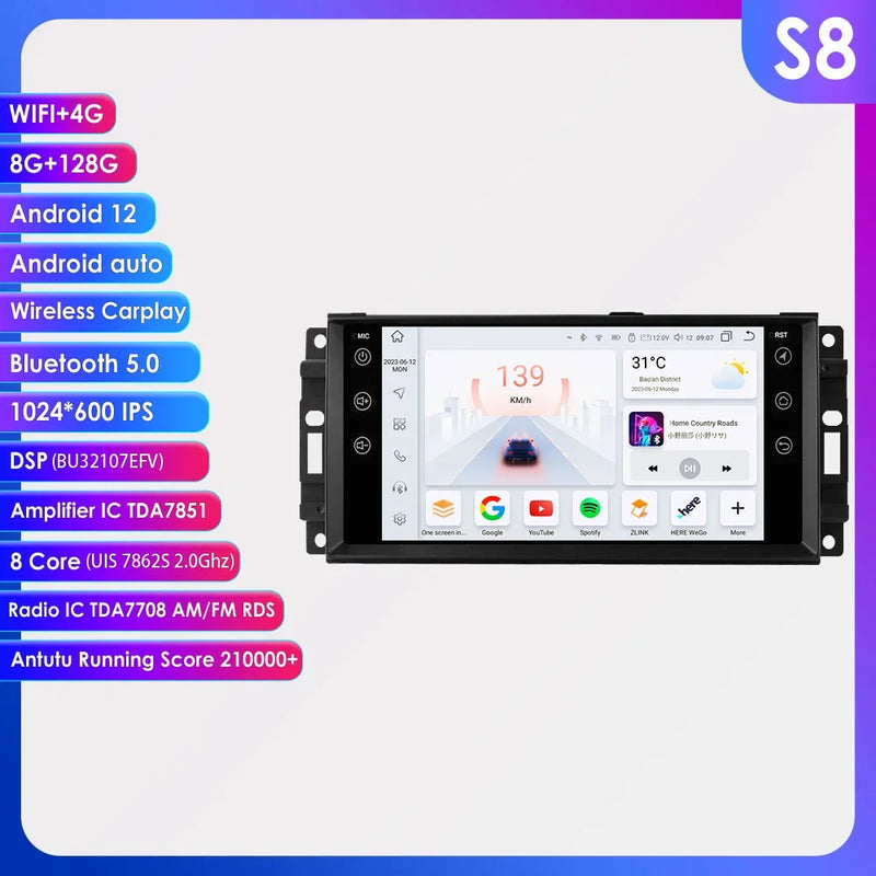 7"7862 Android Carplay Car radio multimedia For Jeep Grand Cherokee Compass 300C Wrangler Dodge Patriot Chrysler Journey 2din FM